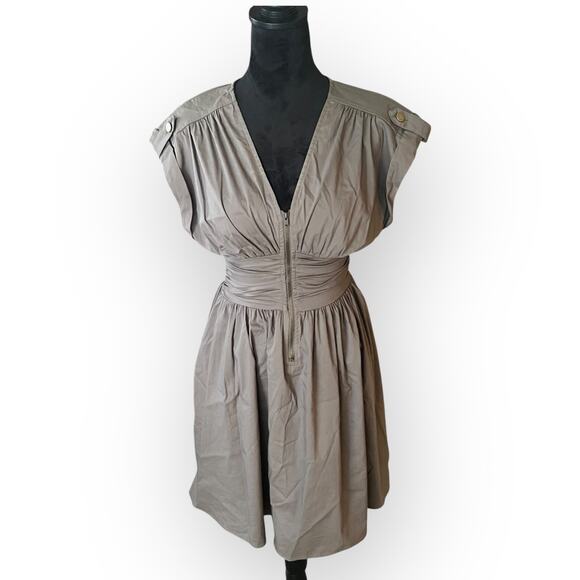 Bar III Women's Gray V-Neck Cinched Waist Zip Front A-Line Dress Size Small - Picture 13 of 13